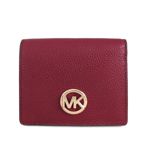 MICHAEL KORS FULTON金字LOGO鵝卵石紋全皮革短夾(酒紅色)