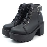 【 cher美鞋】MIT厚底粗跟個性鉚釘短靴-黑色 36-40碼-0761110992-03