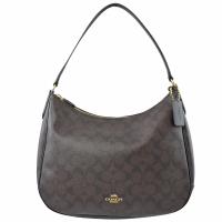 COACH 馬車LOGO PVC皮飾邊單肩背包(深咖)