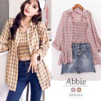 Abbie韓版時尚格子長版襯衫