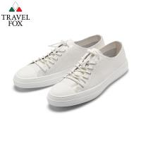 TRAVEL FOX(男) 走心 素人風牛皮街頭休閒鞋 - 暖男白