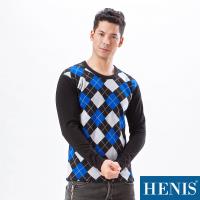 HENIS 速暖絨-印花彈性-蓄熱機能發熱衣(黑底格紋)
