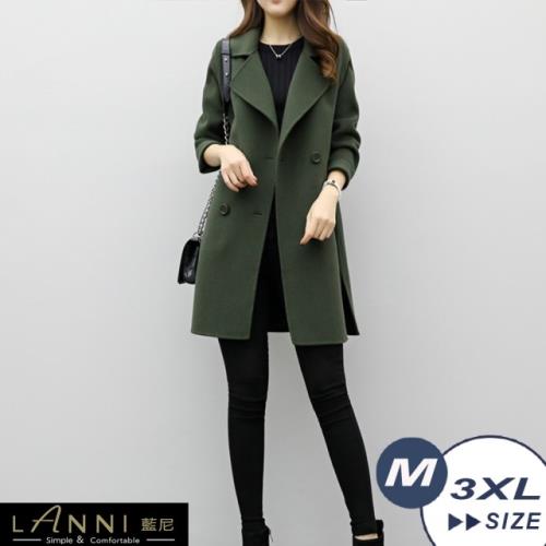 LANNI 藍尼-翻領雙排釦毛呢大衣外套 M-2XL (3色)