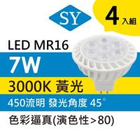 【SY 聲億】【4入】MR16 LED 白天使 杯燈 7W -黃光(免安定器)