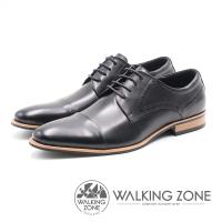 WALKING ZONE 嚴選木紋跟尖頭綁帶男皮鞋(黑)