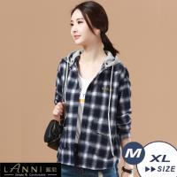 LANNI 藍尼-休閒格紋短版可拆式連帽襯衫外套 M-XL