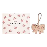 COACH 碎花蝴蝶結皮革吊飾/鑰匙圈(禮盒組)(膚粉)