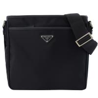 PRADA 2VH797 三角LOGO尼龍帆布皮飾邊斜背包.深藍
