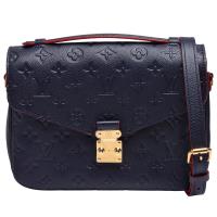 LV M44071 Pochette Metis系列經典Monogram Empreinte皮革壓花手提/斜背郵差包(海軍藍X紅色)