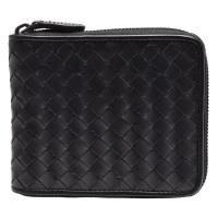 BOTTEGA VENETA 經典編織小牛皮拉鍊短夾(黑色)