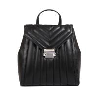Michael Kors Whitney 绗縫羊皮銀釦翻蓋後背包(黑色)