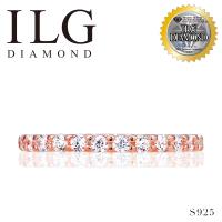 【頂級美國ILG鑽飾】八心八箭仿真鑽石戒指 0.030 Ct-經典925純銀玫瑰金線戒RI201