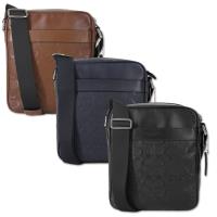 【COACH】壓印 C LOGO 皮革前/後夾層男款斜背包(3色)