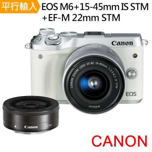 【64G副電座充單眼包】Canon EOS M6 +15-45mm +22mm雙鏡組*(中文平輸)-