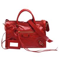 BALENCIAGA 經典Small City系列亮金釦羊皮手提/斜背機車包(紅色)
