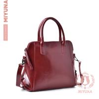 【MIYUNA】米蘭優雅油蠟牛皮真皮包-酒漾紅