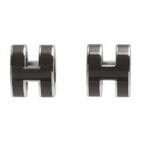 HERMES 經典POP立體H LOGO簍空橢圓穿式耳環(暗灰X銀)
