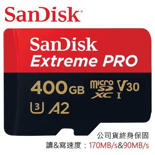 [170MB/s] SanDisk Extreme Pro microSDXC 400GB A2 U3 V30 C10 記憶卡 - 公司貨