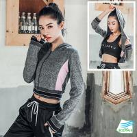 【BODYAIR嚴選】拼色紋短版連帽外套(運動.瑜珈.慢跑)