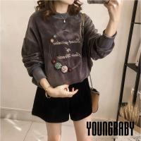 YOUNGBABY中大碼- 立體小花金絲絨加厚上衣.灰/綠