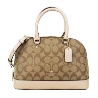 COACH 經典C LOGO緹花防刮手提/斜背兩用保齡球包(小/卡其金)