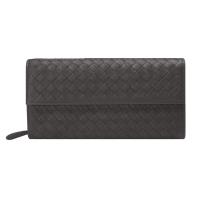 BOTTEGA VENETA 經典小羊皮編織釦式長夾(深灰色)