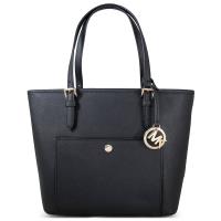 MICHAEL KORS JET SET ITEM 金字LOGO防刮皮革前口袋肩背包(中款/黑色)