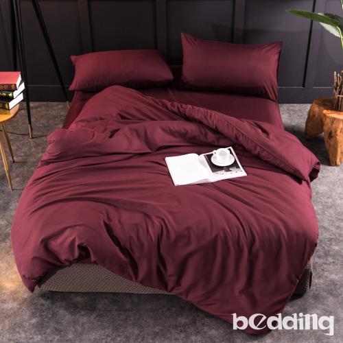 BEDDING-日式簡約純色系加大雙人床包兩用被四件組-酒紅色