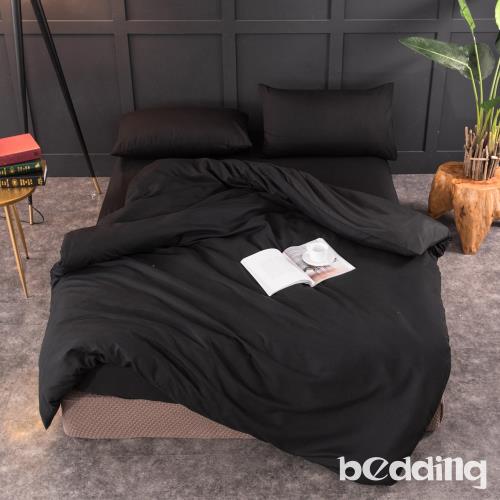 BEDDING-日式簡約純色系雙人床包被套四件組-黑沙色