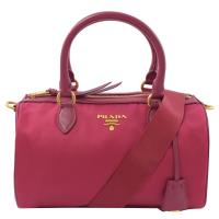 PRADA 1BB797 浮雕 LOGO尼龍帆布手提斜背兩用包.桃