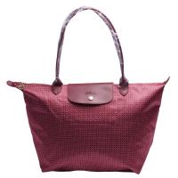 LONGCHAMP 經典Le Pliage Collection系列迷你領帶圖案長把手提/肩背水餃包(大-無花果色)