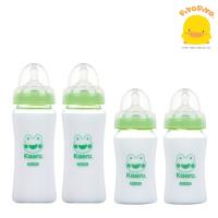 黃色小鴨 Piyo Piyo -哈皮蛙寬口葫蘆玻璃奶瓶-180ml*2+ 哈皮蛙寬口葫蘆玻璃奶瓶-280ml*2