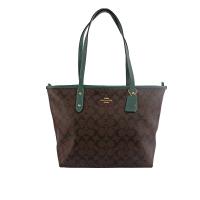 COACH PVC LOGO拉鍊托特包(棕/綠色) F32191 IMNQY