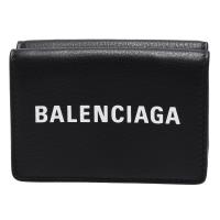 BALENCIAGA 經典Everyday Mini系列品牌粗體字母LOGO小牛皮暗釦迷你短夾(黑)