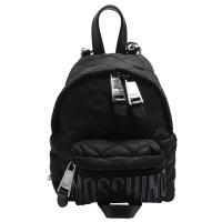 MOSCHINO 菱格紋縫線黑色LOGO尼龍手提/後背包(迷你-黑)