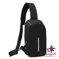 【iSPurple】流線防盜*充電附線男性斜垮單肩包/黑