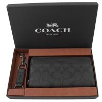 COACH 41345 經典LOGO PVC拼接長夾鑰匙圈禮盒組.黑灰