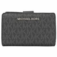 MICHAEL KORS 滿版小MK圖案防刮皮革扣式零錢中夾.黑