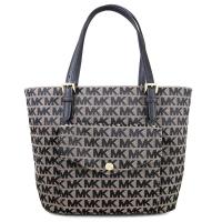 MICHAEL KORS JET SET ITEM滿版緹花LOGO前袋式肩背托特包(中款 /黑色)