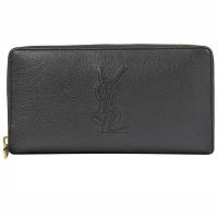 YSL 352904 Belle De Jour 車縫LOGO牛皮拉鍊長夾.黑