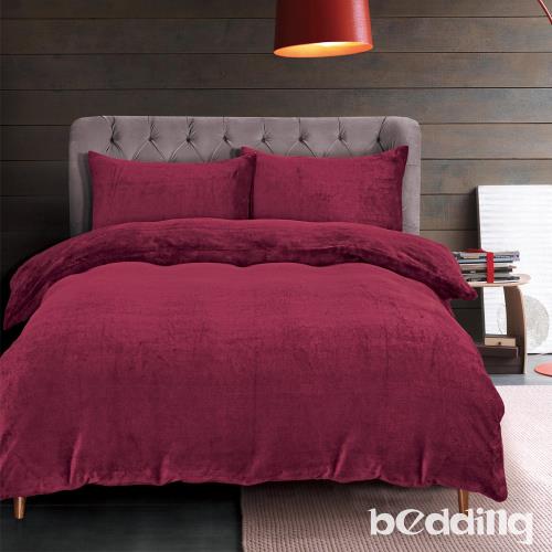 BEDDING-200克波斯絨-雙人床包兩用毯被套四件組-初日酒紅