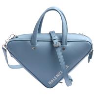BALENCIAGA Triangle Duffle XS系列品牌白色字母LOGO烙印三角幾何造型小牛皮手提/斜背包(小-亮藍)