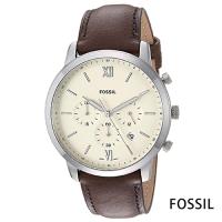 FOSSIL 洞察趨勢三眼時尚皮革腕錶(FS5380)-米白x44mm