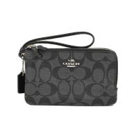 COACH LOGO雙拉鍊防水PVC手拿包(灰黑)