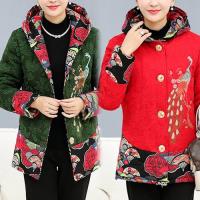 KW韓國. XL-4XL 秋冬拼接花布孔雀刺繡加絨鋪棉外套