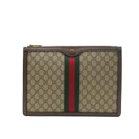 【GUCCI】經典 GG Supreme PVC 手拿包(523359-烏木)