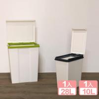 真心良品x樹德SHUTER 康芮雪白掀蓋垃圾桶(10L+28L)2入組