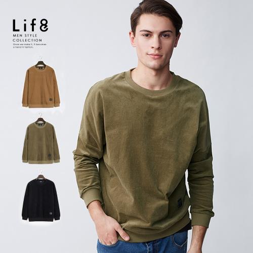 Life8-Casual 微彈燈芯絨 落肩大學TEE-10180