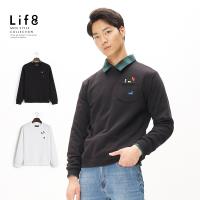 Life8-Casual繡出來 魔術方塊 刷毛口袋圓領TEE -10176