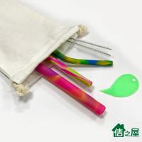 佶之屋 時尚迷彩食品用FDA矽膠吸管7件組